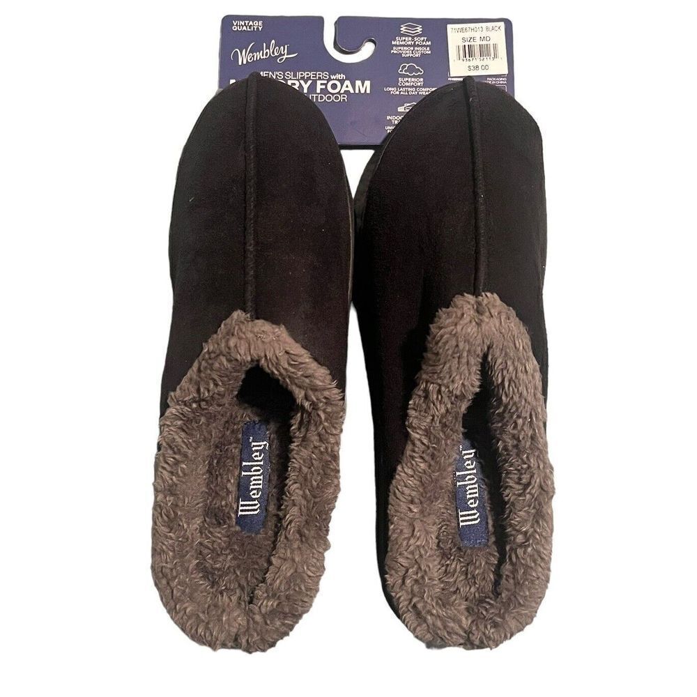 Wembley Slippers Mens Black Memory Foam Size 8 9